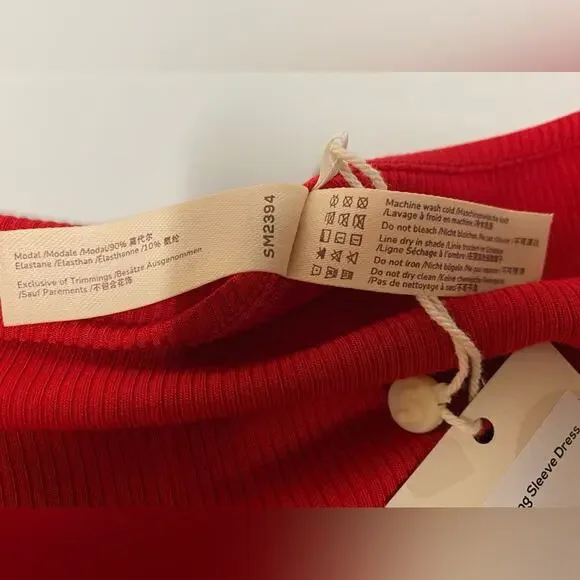 Inlyric Red Long Sleeve Ribbed Dress Loungewear Sz XS - Picture 7 of 8